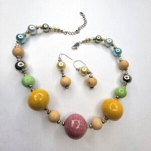 Colourful Large Orbs Ball Necklace, Graduated Size Bead Necklace with Earrings